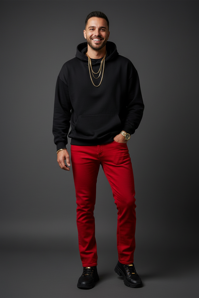 Bleecker & Mercer Men's Stretch Straight Fit Jeans | Red & Blue