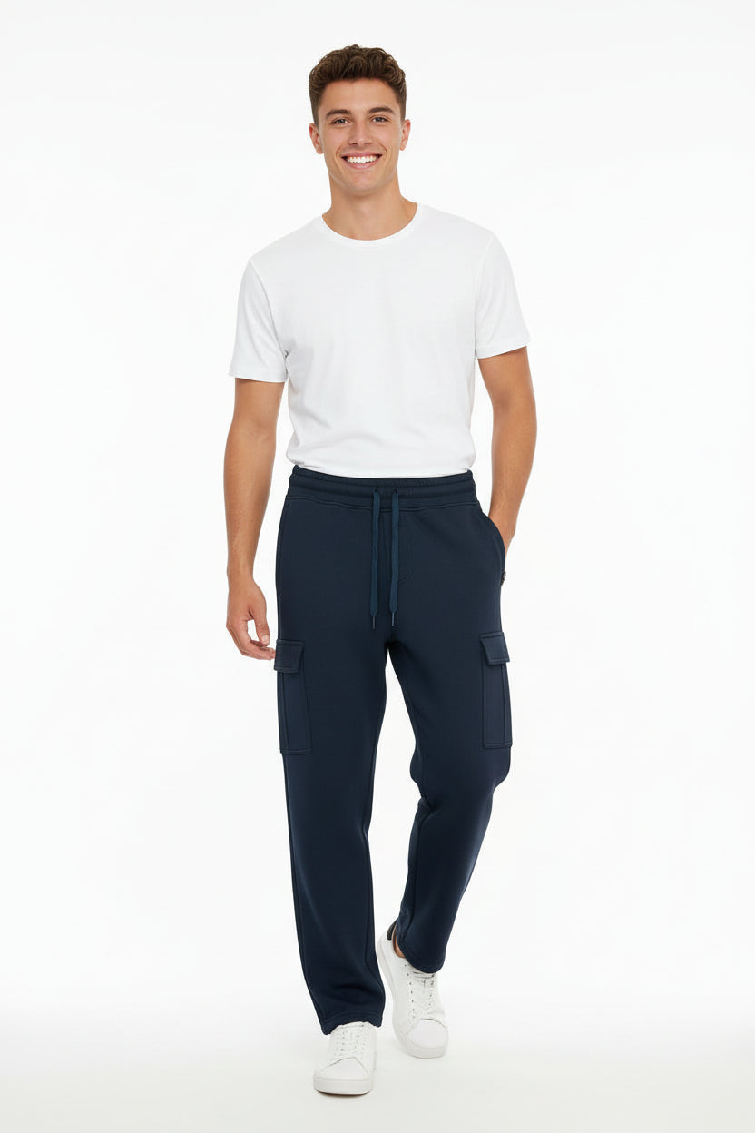Men's Cargo Fleece Pants, Open Bottom