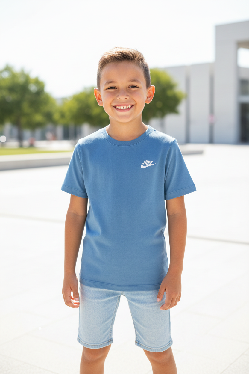 Nike Kids Embroidered Swoosh Tee – Cadet Blue | 100% Cotton
