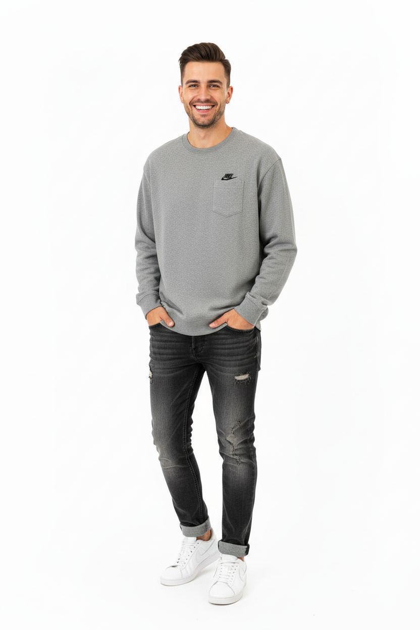 Nike Long-Sleeve Cotton Tee – Loose Fit | Functional Chest Pocket