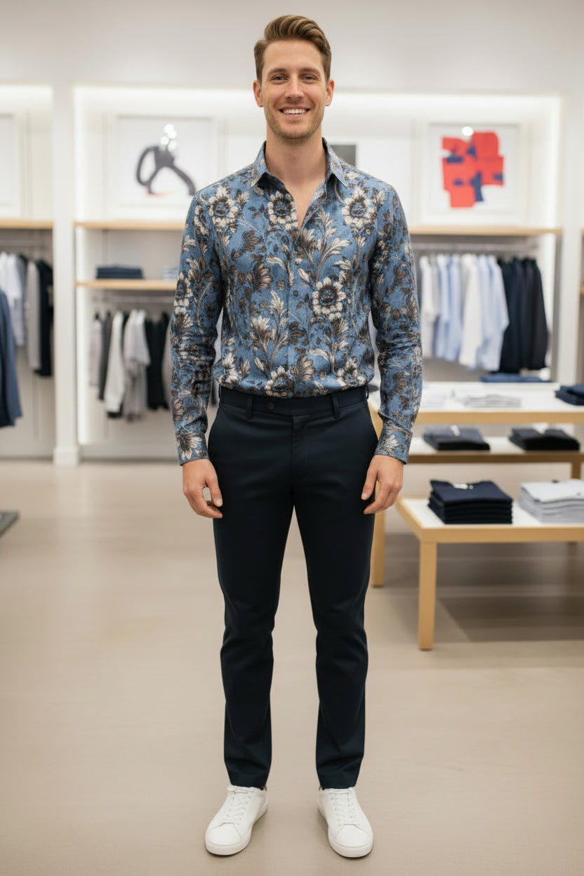 VIP Collection Men's Long-Sleeve Button-Up Shirt – Blue