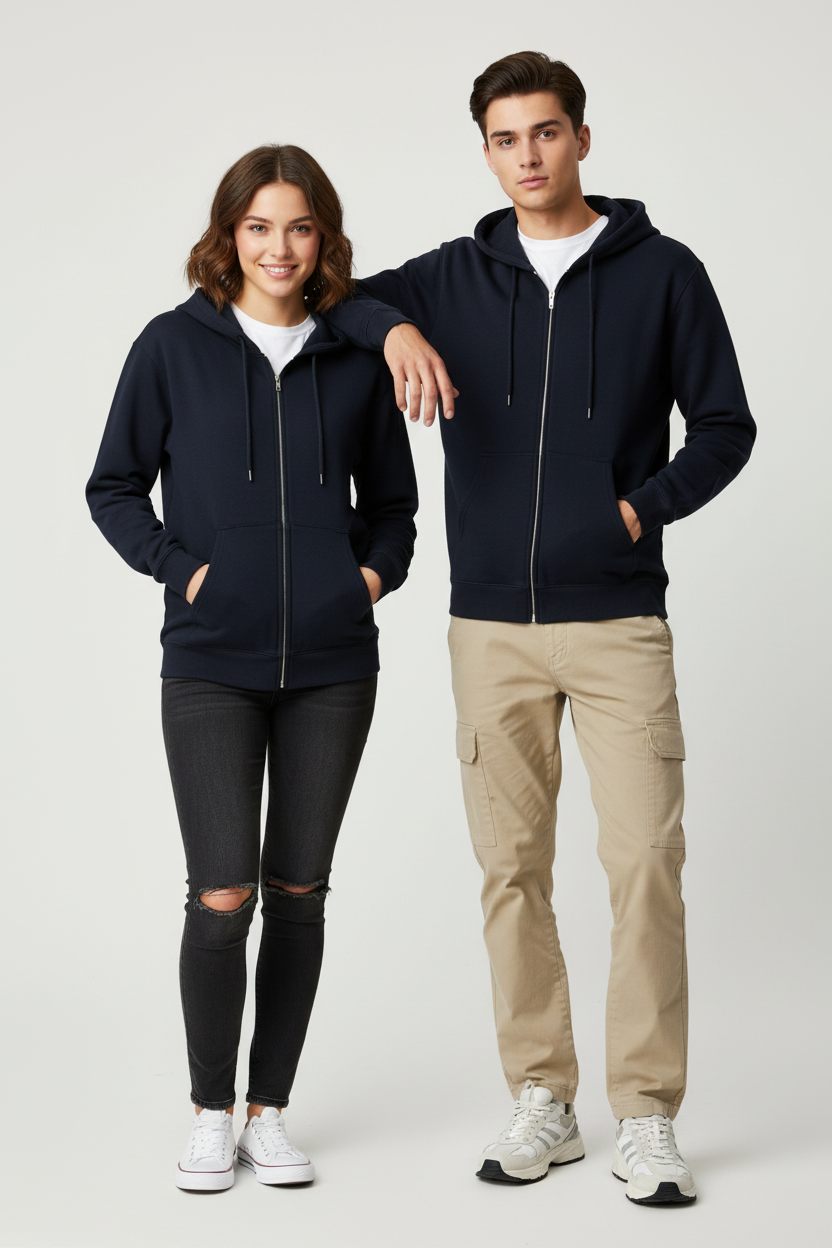 Plain Zip-Up Hoodie – Pre-Shrunk | 80% Cotton 20% Polyester