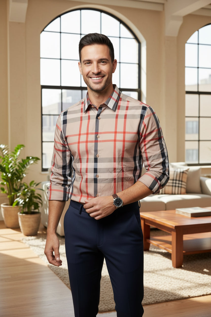 Men's Long Sleeve Shirt | Light Khaki | Moderno Jeans