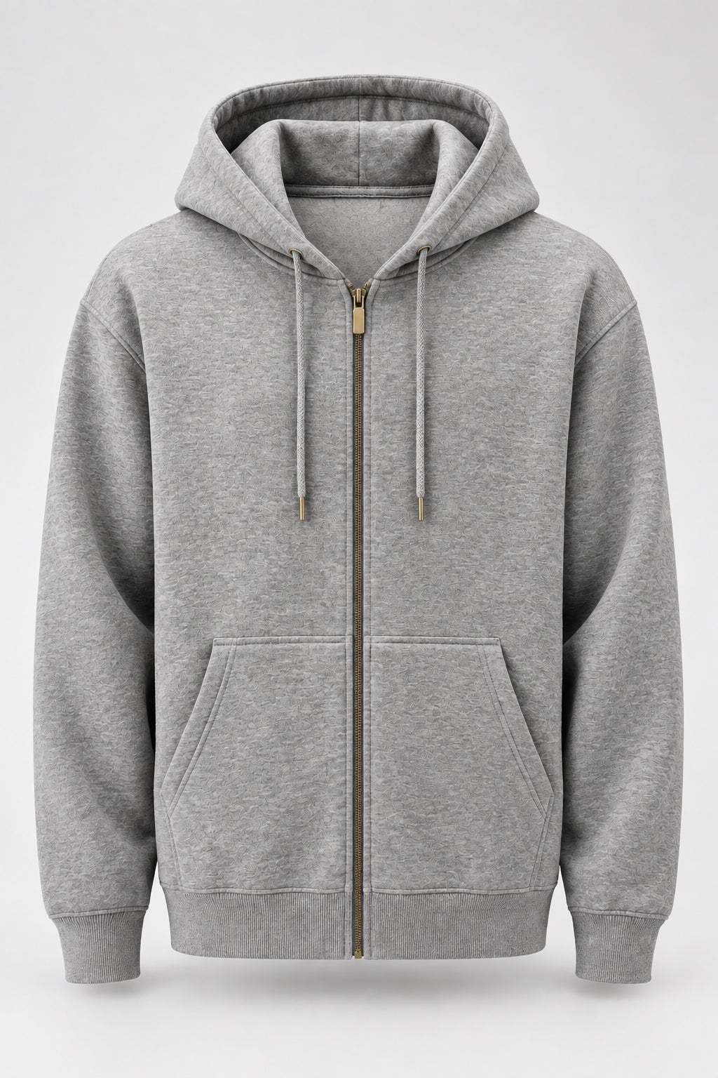 Grey Full-Zip Hoodie with Drawstring Hood