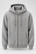 Grey Full-Zip Hoodie with Drawstring Hood
