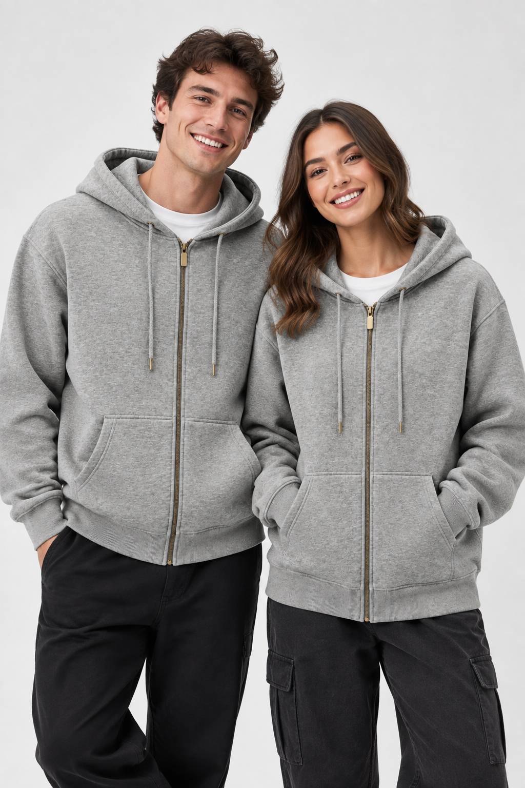 Grey Full-Zip Hoodie with Drawstring Hood