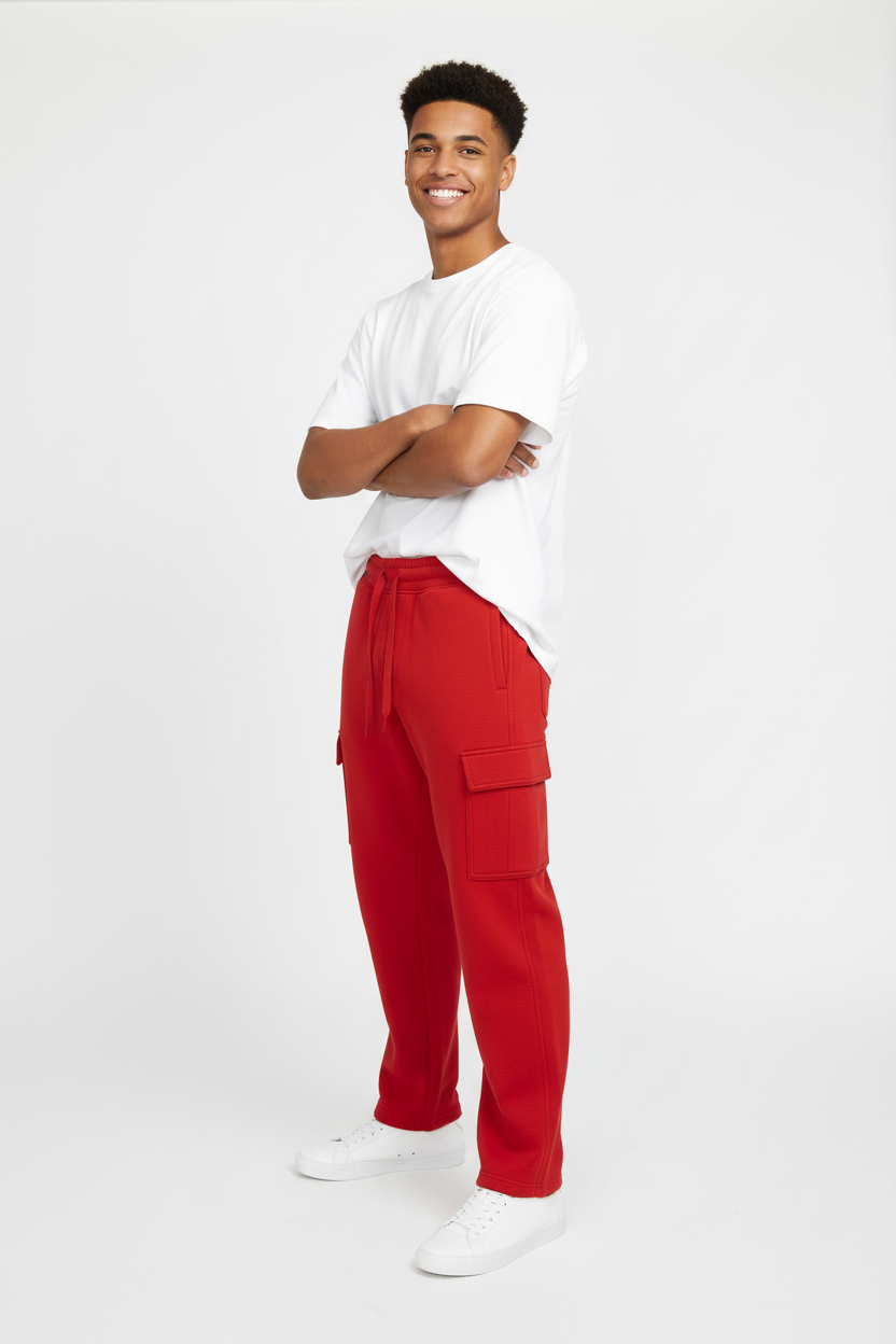 Men's Cargo Fleece Pants, Open Bottom