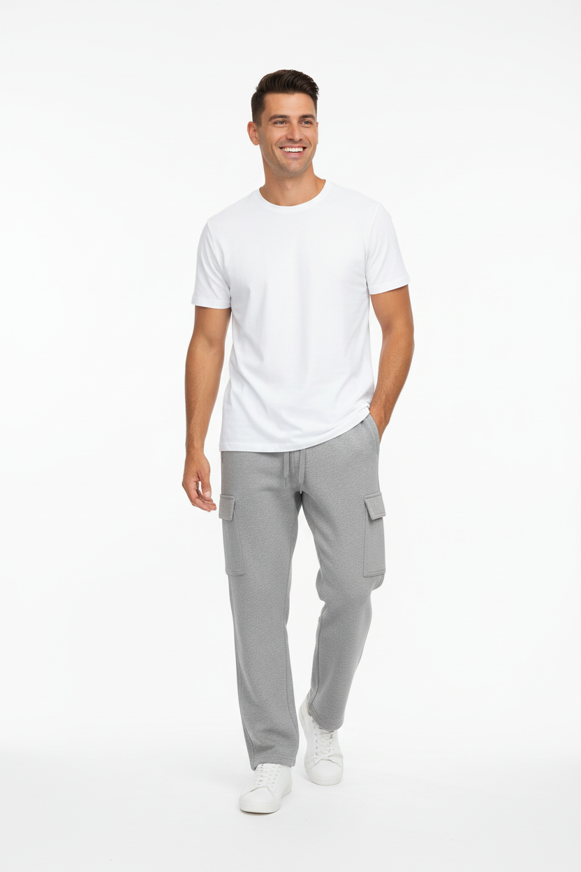 Men's Cargo Fleece Pants, Open Bottom