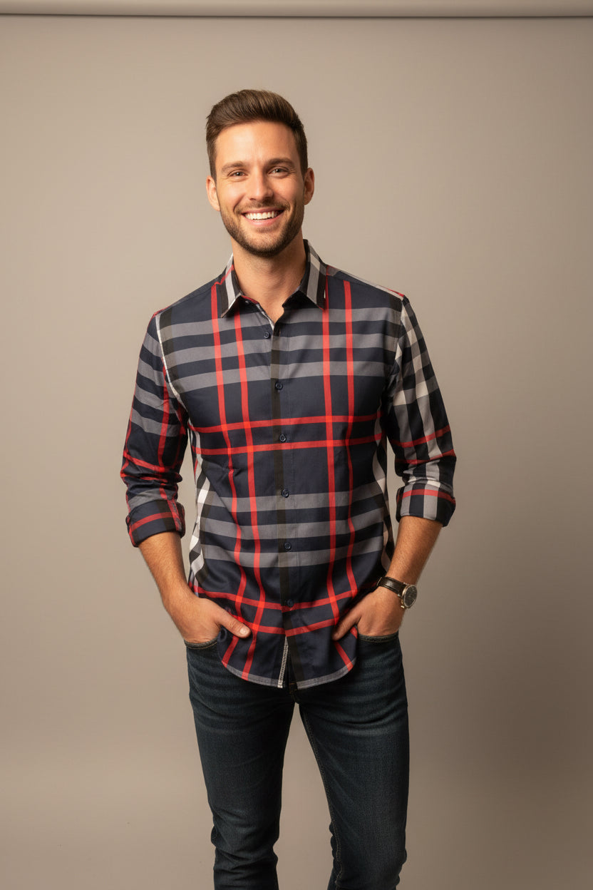 Men's Long Sleeve Shirt | Navy | Moderno Jeans