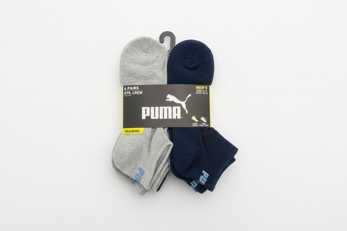 Puma Men's 1/4 Crew Ankle Socks (6-Pack) – Cushioned Athletic Socks