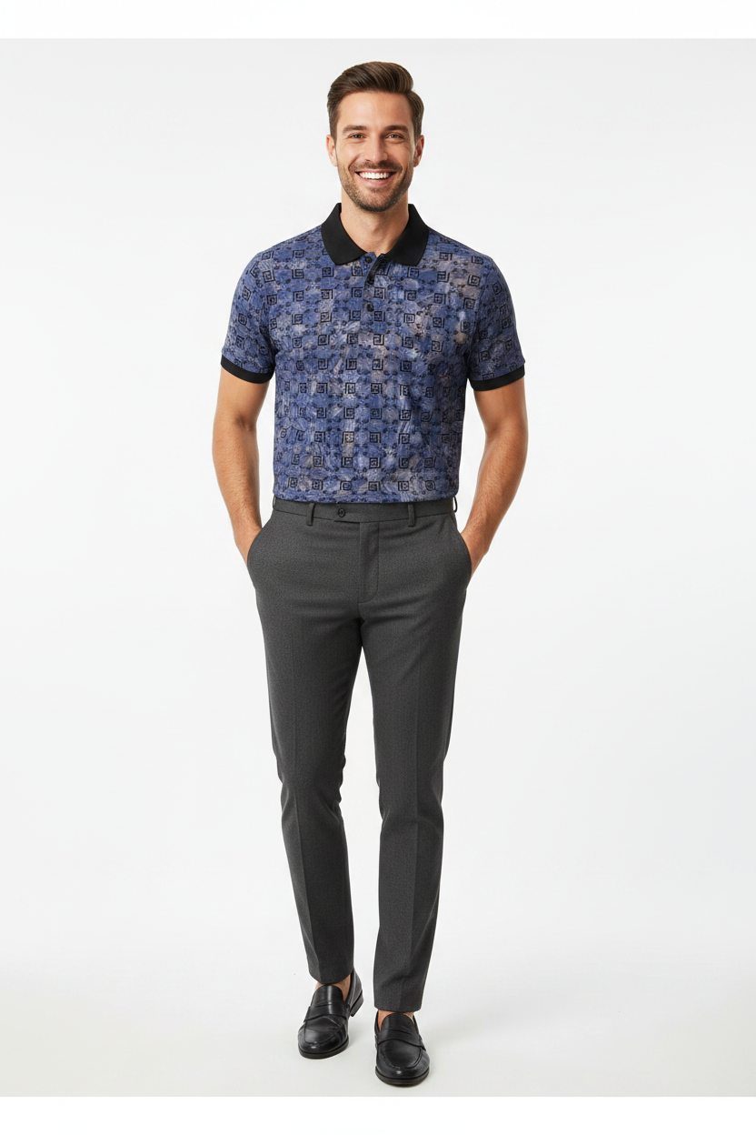 Men's Modern Flocked Pattern Polo Shirt - VIP Collection