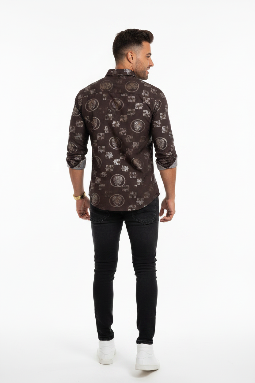 V.I.P Collection Men's Stylish Printed Foil Long Sleeve Shirt