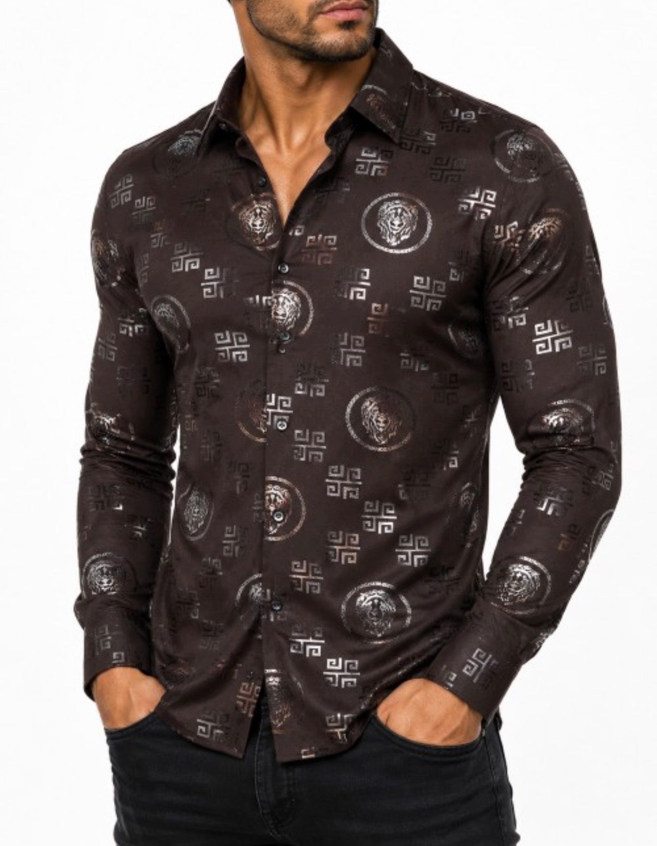 V.I.P Collection Men's Stylish Printed Foil Long Sleeve Shirt