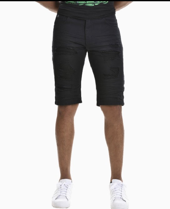 Switch Remarkable Men's Jet Black Ripped Denim Shorts