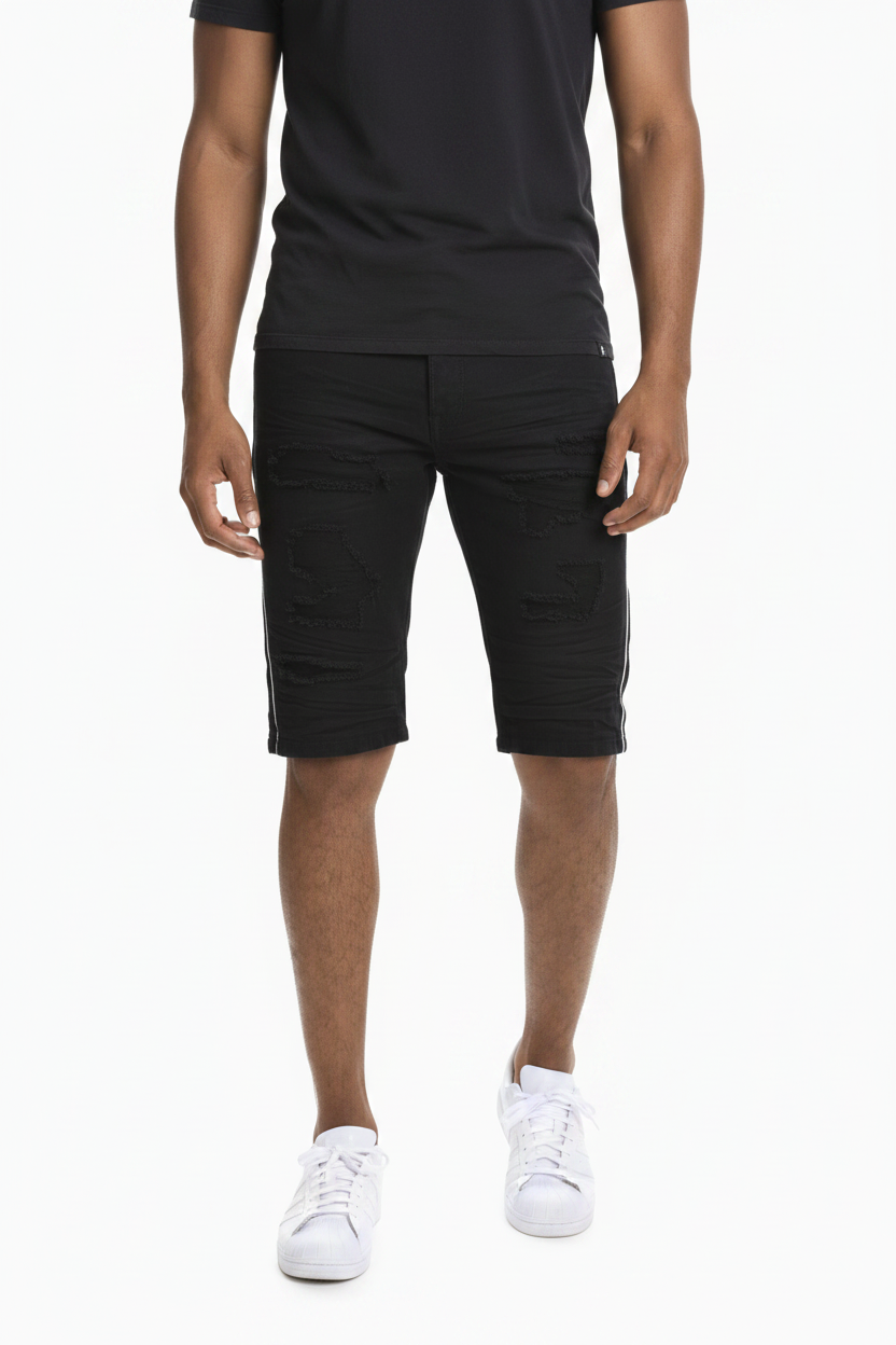 Switch Remarkable Men's Jet Black Ripped Denim Shorts