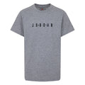 A heather gray short-sleeve t-shirt with 'JORDAN' printed in black across the chest, displayed on a solid white background.