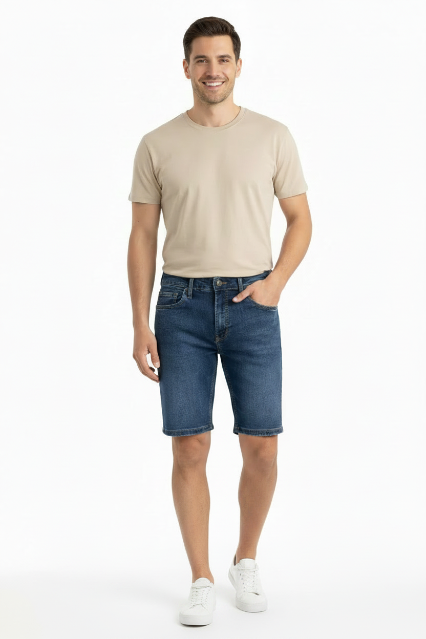 Urban Star Men's Jean Short - front detail with hand in pocket